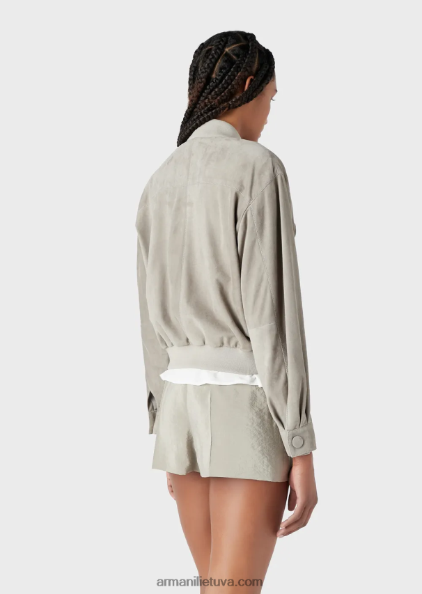 moterys balandis pilkas Armani ožkos zomšos daugiakišenė striukė 02482X234