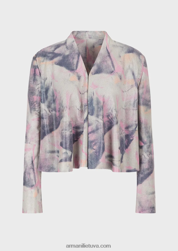 moterys daugiaspalvis Armani ožkos zomšos striukė su mikro perforacijomis ir akvarele 02482X235