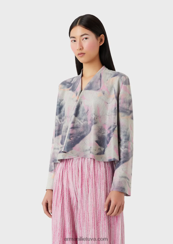 moterys daugiaspalvis Armani ožkos zomšos striukė su mikro perforacijomis ir akvarele 02482X235