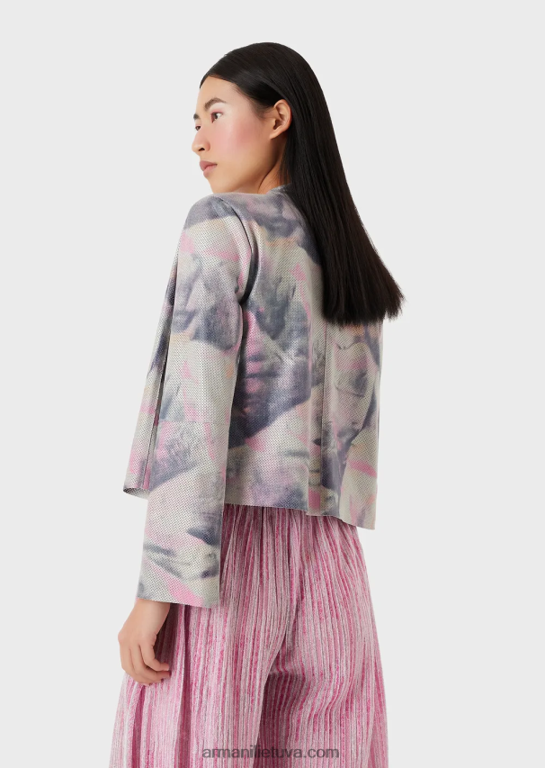 moterys daugiaspalvis Armani ožkos zomšos striukė su mikro perforacijomis ir akvarele 02482X235