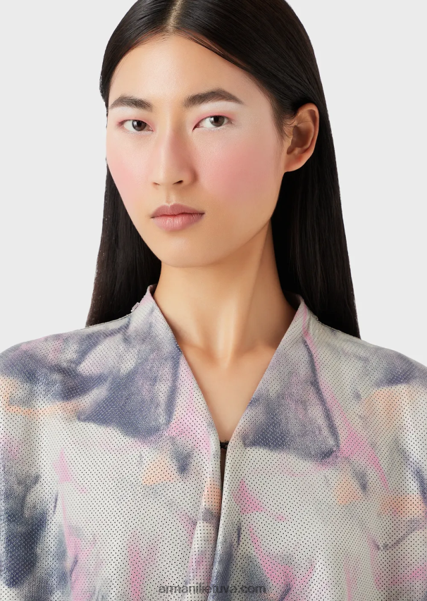 moterys daugiaspalvis Armani ožkos zomšos striukė su mikro perforacijomis ir akvarele 02482X235