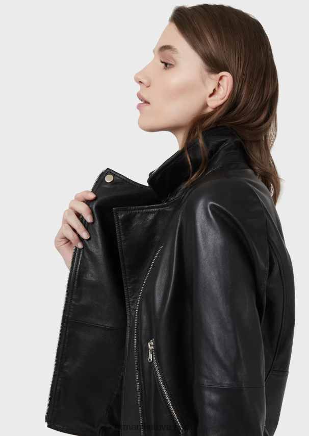 moterys juodas Armani dviratininko striukė nuo avinėlio odos 02482X233