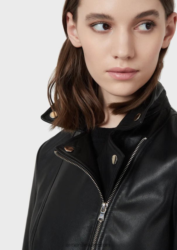 moterys juodas Armani dviratininko striukė nuo avinėlio odos 02482X233