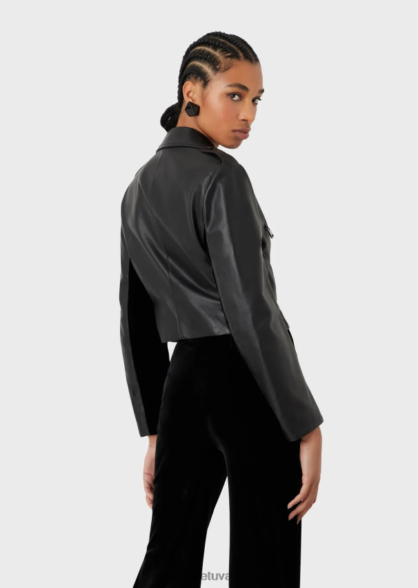 moterys juodas Armani nappa-ėriuko odos striukė su aksominiais įdėklais 02482X229