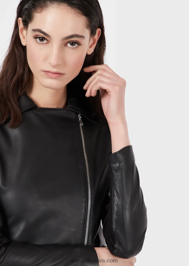 moterys juodas Armani nappa-ėriuko odos striukė su džersio įdėklais 02482X232