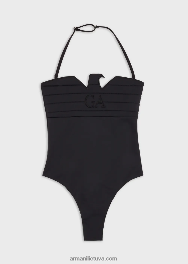 moterysArmani akvalanginio audinio paminkštintas vientisas maudymosi kostiumėlis su kontūruotu ereliu 02482X11