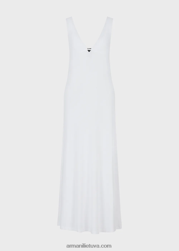 moterys baltas Armani Ilga paplūdimio suknelė iš elastingos viskozės V formos iškirpte 02482X21