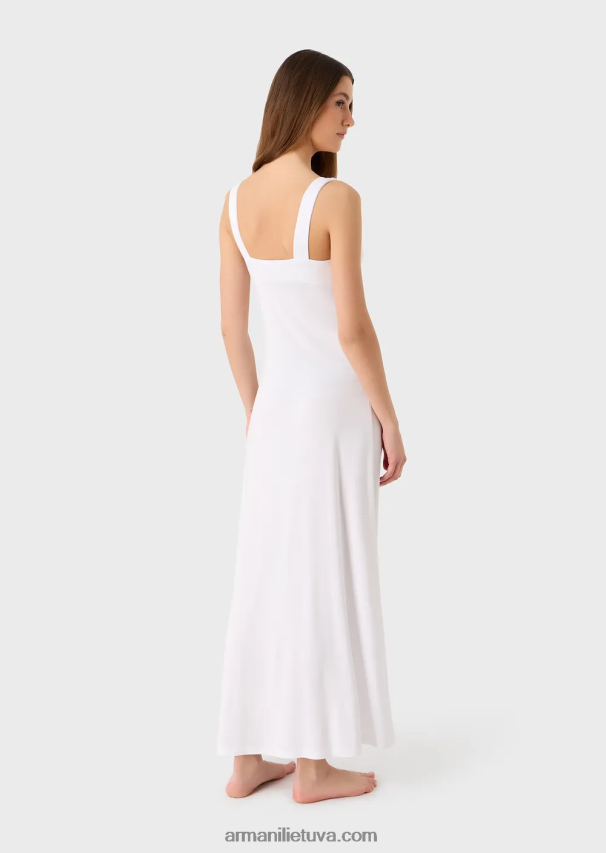 moterys baltas Armani Ilga paplūdimio suknelė iš elastingos viskozės V formos iškirpte 02482X21