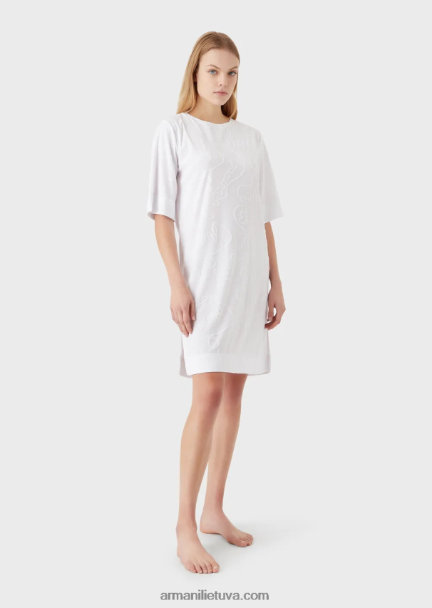 moterys baltas Armani žakardo logotipo spalvos džersio paplūdimio suknelė 02482X19