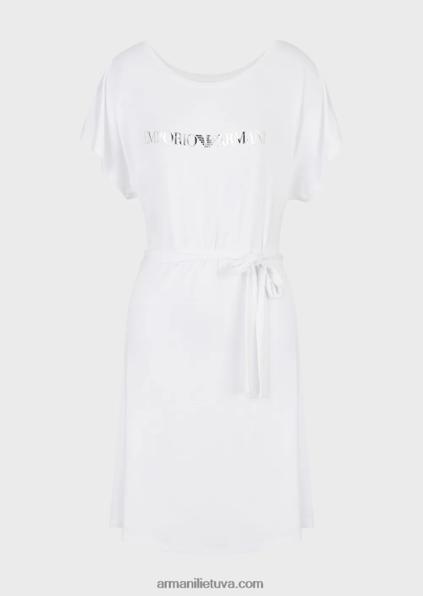 moterys baltas Armani elastingos viskozės paplūdimio suknelė su logotipu 02482X13