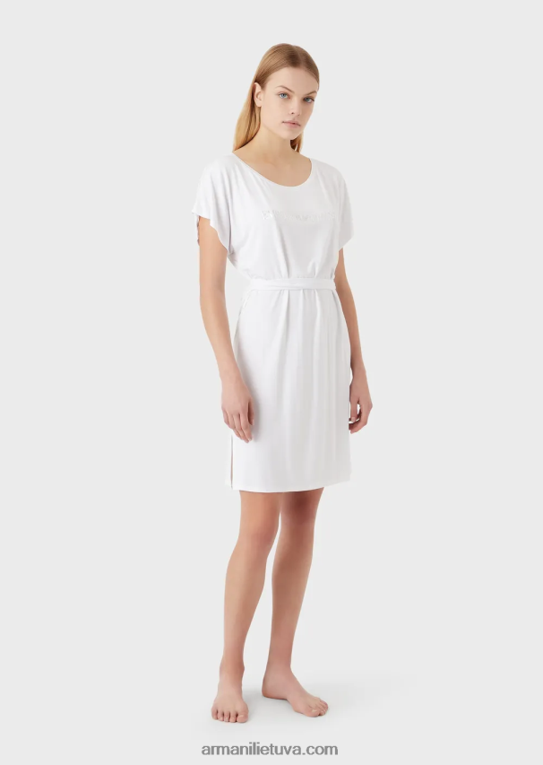 moterys baltas Armani elastingos viskozės paplūdimio suknelė su logotipu 02482X13