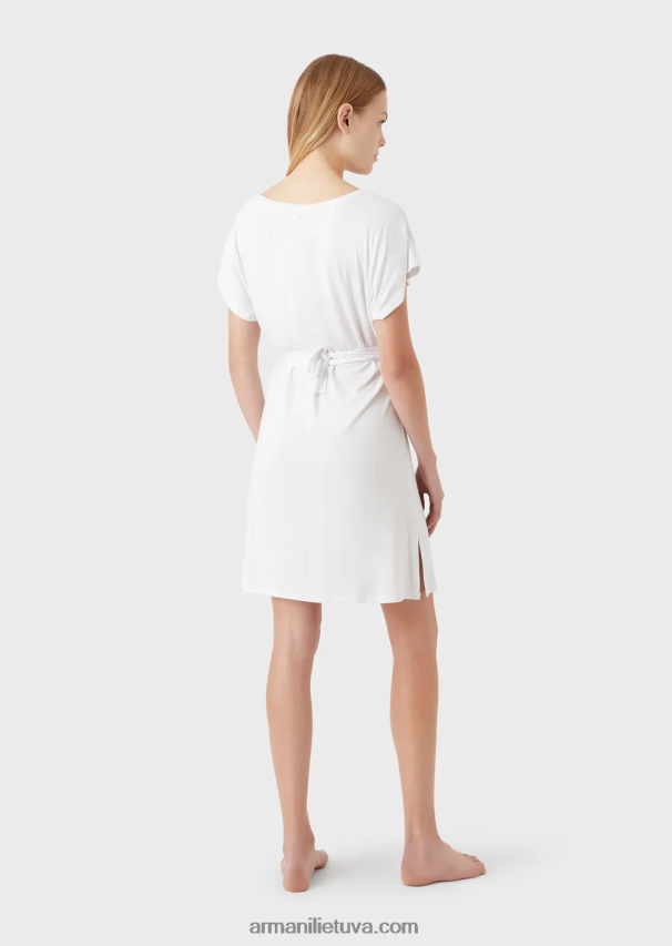 moterys baltas Armani elastingos viskozės paplūdimio suknelė su logotipu 02482X13