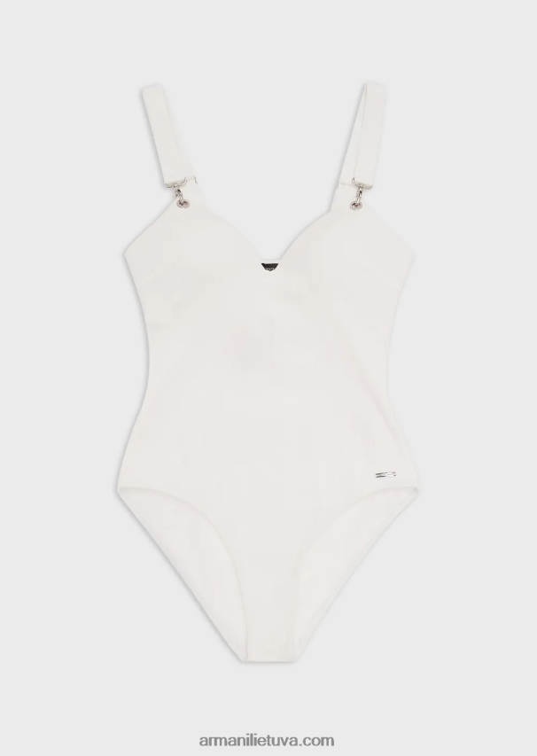 moterys baltas Armani paminkštintas briaunotas likros vientisas maudymosi kostiumėlis 02482X10