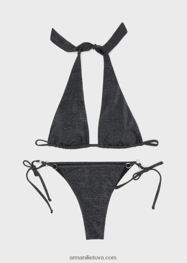 moterys juodas Armani Daugiafunkcis paminkštintas trikampis bikinis su lureksu 02482X7