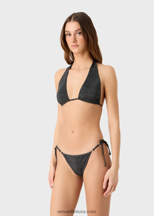 moterys juodas Armani Daugiafunkcis paminkštintas trikampis bikinis su lureksu 02482X7