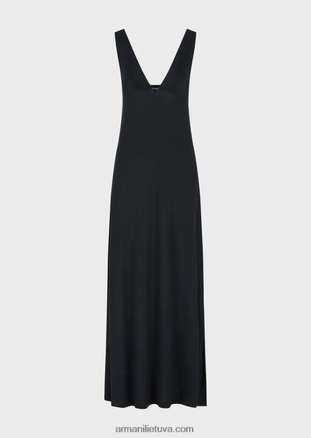 moterys juodas Armani Ilga paplūdimio suknelė iš elastingos viskozės V formos iškirpte 02482X20