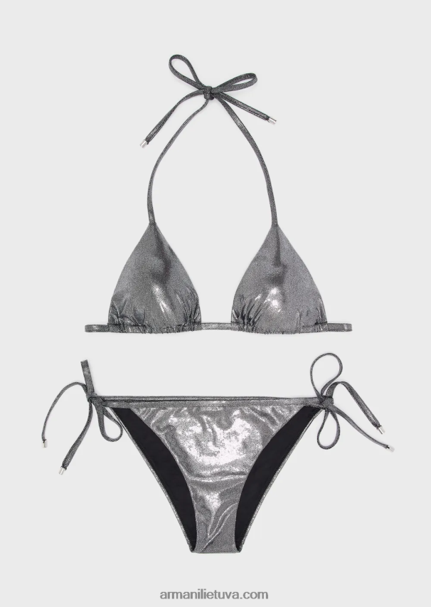 moterys juodas Armani dengtas paminkštintas likros trikampis bikinis 02482X6