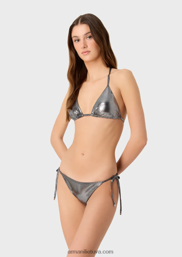 moterys juodas Armani dengtas paminkštintas likros trikampis bikinis 02482X6