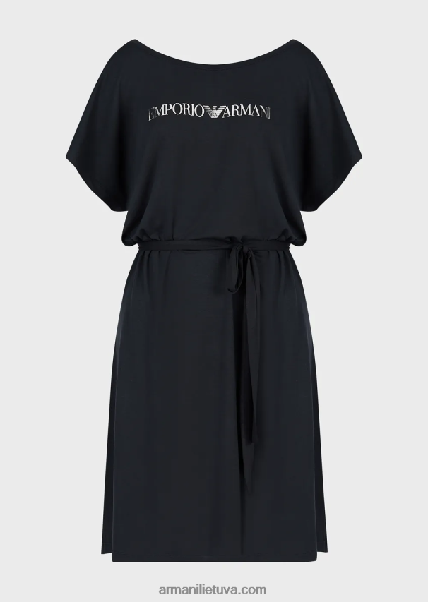 moterys juodas Armani elastingos viskozės paplūdimio suknelė su logotipu 02482X14