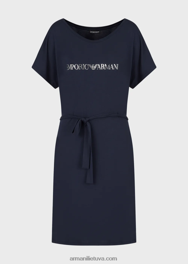 moterys tamsiai mėlyna Armani elastingos viskozės paplūdimio suknelė su logotipu 02482X12