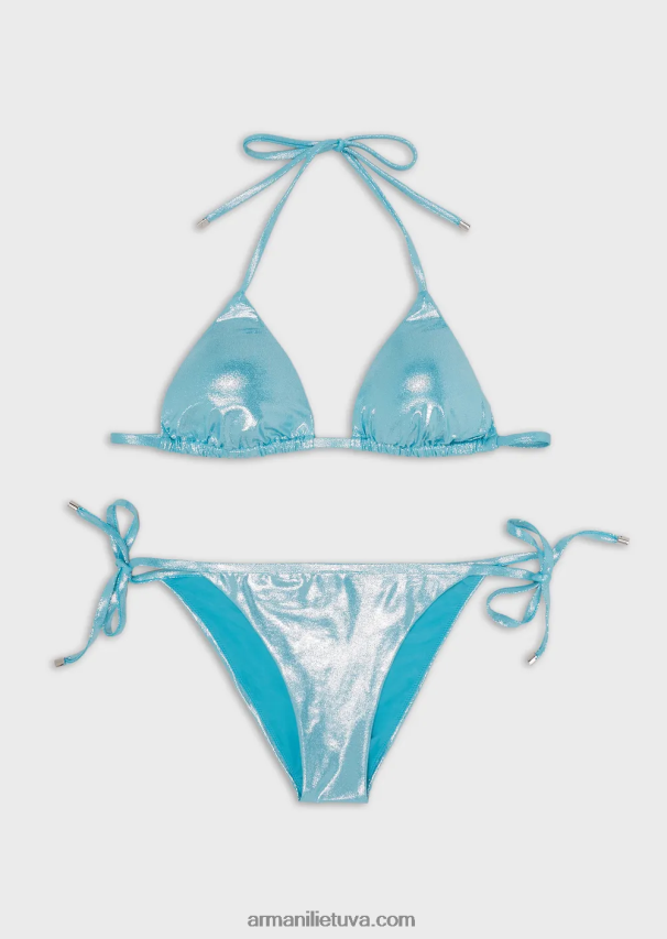 moterys žydros spalvos Armani dengtas paminkštintas likros trikampis bikinis 02482X5