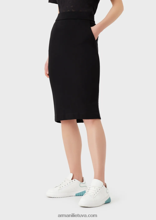 moterysArmani Prancūziškas kilpinis pieštukas midi sijonas su logotipo juostele 02482X331