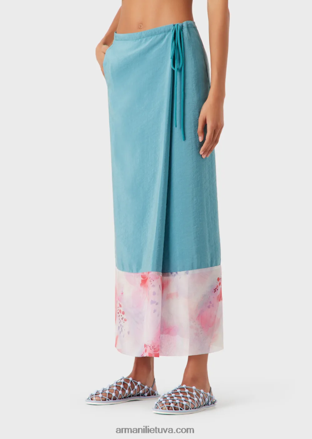 moterysArmani ilgas sarongo stiliaus sijonas iš plauto techninio šilko su marginta šifono detale 02482X342