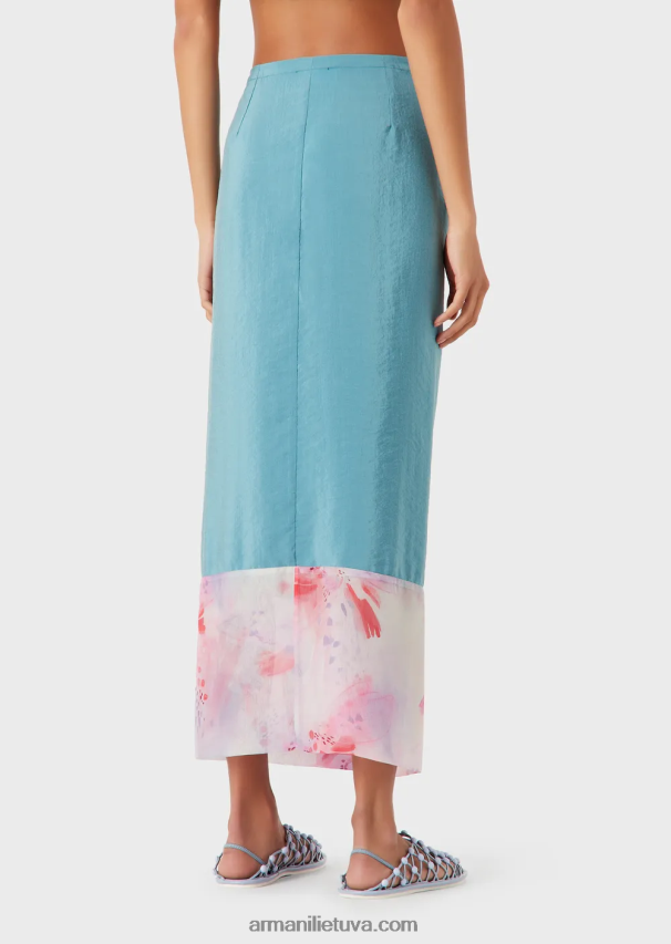 moterysArmani ilgas sarongo stiliaus sijonas iš plauto techninio šilko su marginta šifono detale 02482X342