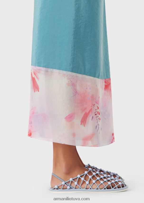 moterysArmani ilgas sarongo stiliaus sijonas iš plauto techninio šilko su marginta šifono detale 02482X342