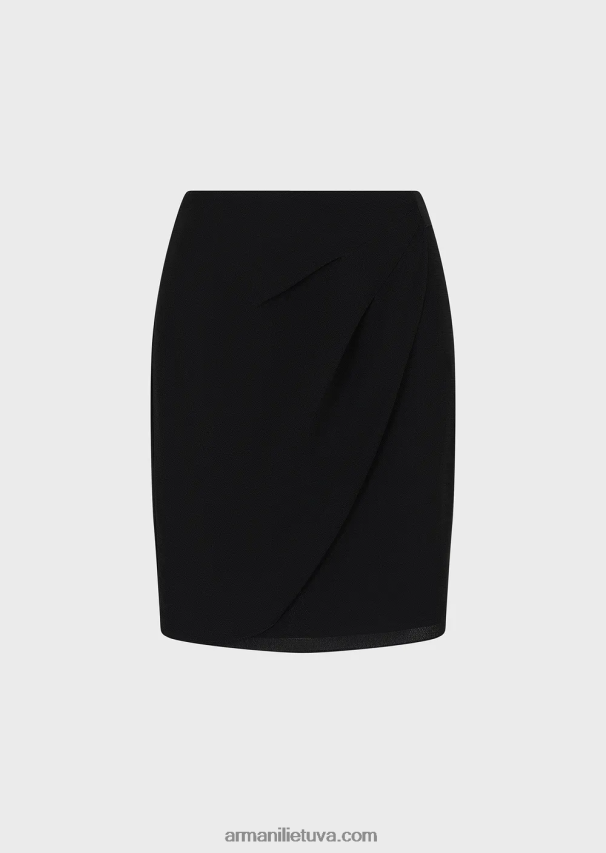 moterys juodas Armani granito audinio mini sijonas su tulpių apvadu su drapiravimu 02482X327