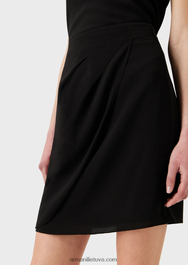 moterys juodas Armani granito audinio mini sijonas su tulpių apvadu su drapiravimu 02482X327