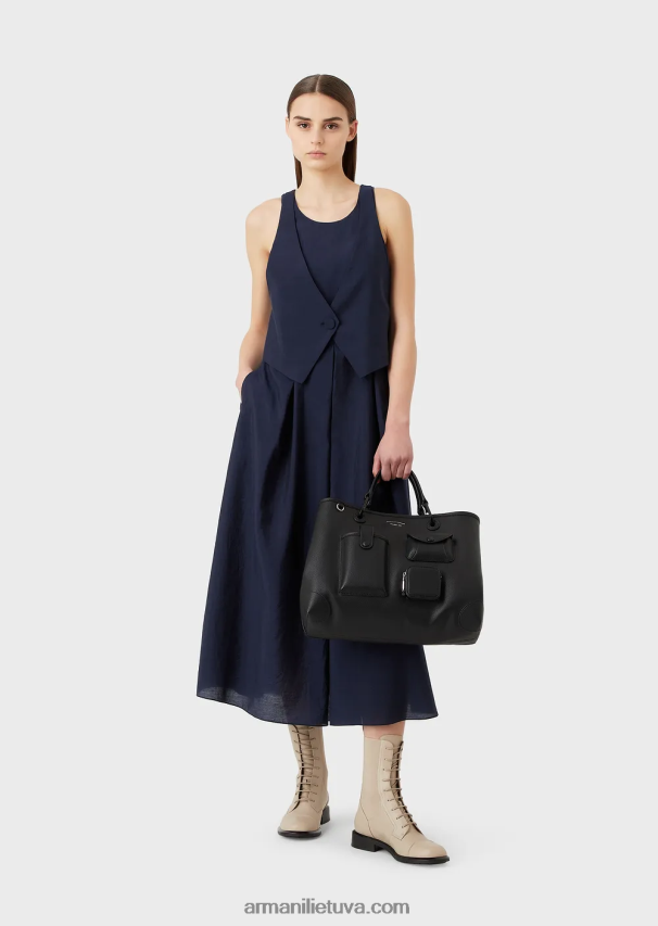 moterysArmani Dviejų dalių efektinė suknelė iš techninio muslino su godetinėmis klostėmis 02482X75