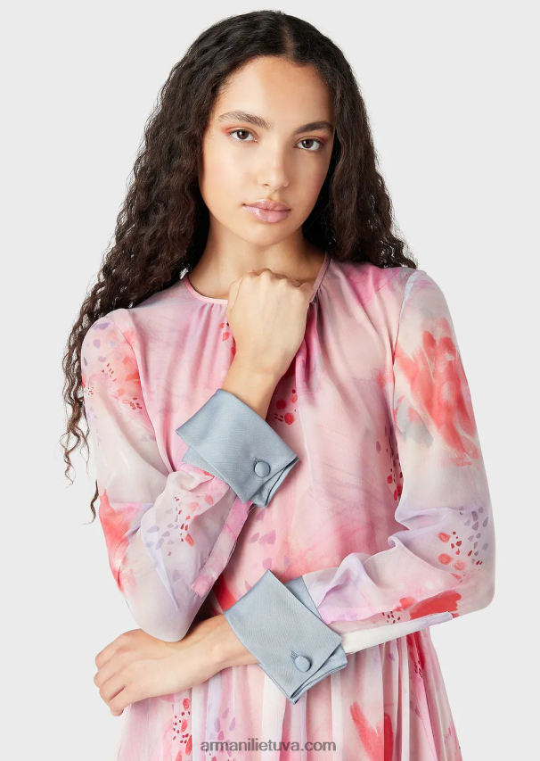 moterysArmani gėlių rašto šilko-šifono ilga suknelė su rankogaliais 02482X115