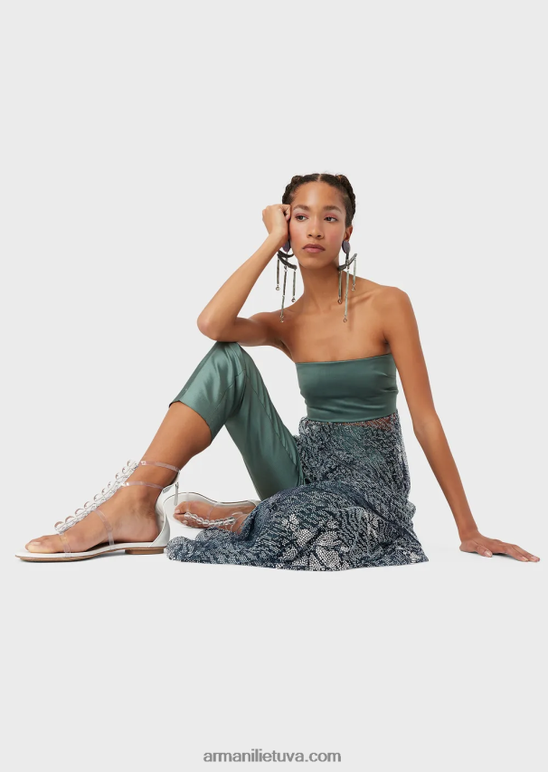 moterysArmani ilga suknelė su liemeniu ir sijonu iš krištoliniu akmeniu dengto tiulio 02482X129