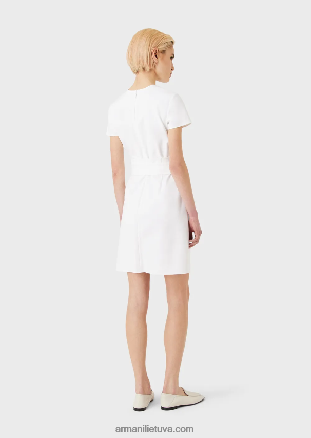 moterys baltas Armani Dviejų dalių efekto suknelė iš tamprios mados medvilnės 02482X66