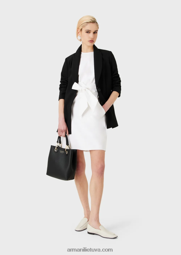 moterys baltas Armani Dviejų dalių efekto suknelė iš tamprios mados medvilnės 02482X66