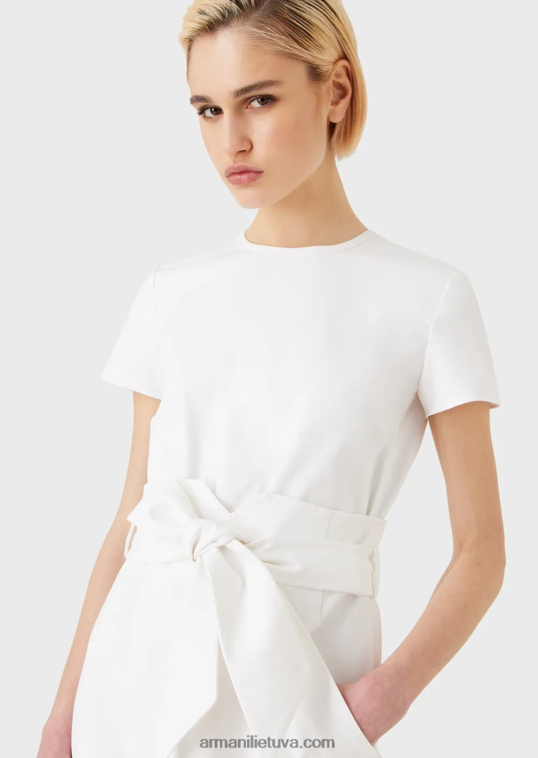 moterys baltas Armani Dviejų dalių efekto suknelė iš tamprios mados medvilnės 02482X66