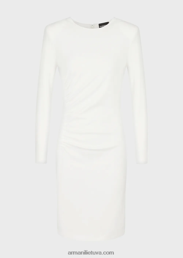 moterys baltas Armani Milano dygsnio suknelė su drapiruote 02482X106