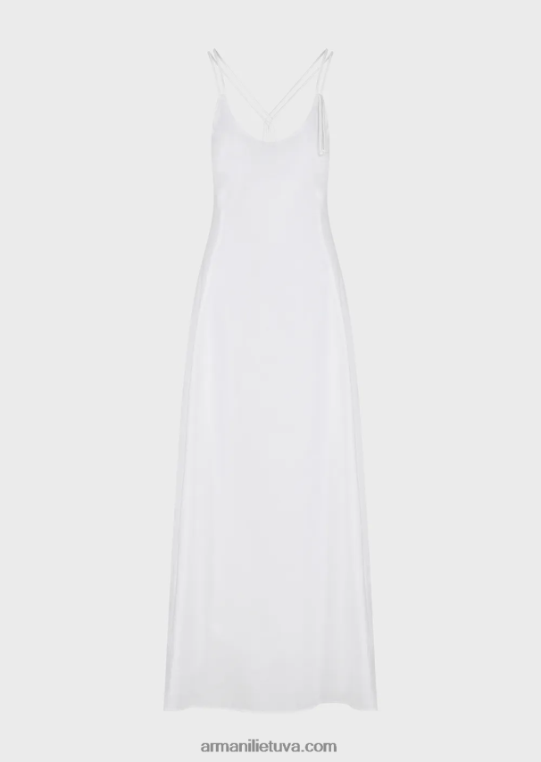 moterys baltas Armani Poplino ilga suknelė su kryžmine nugara 02482X114