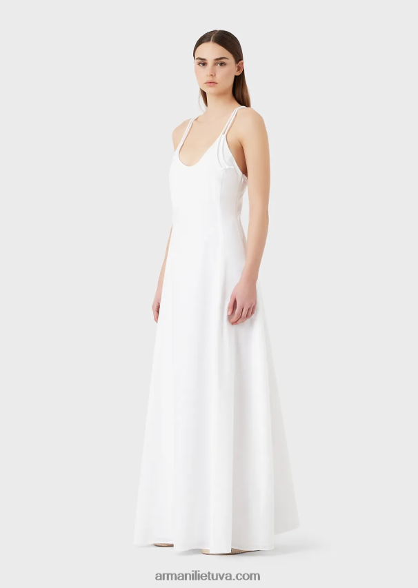 moterys baltas Armani Poplino ilga suknelė su kryžmine nugara 02482X114