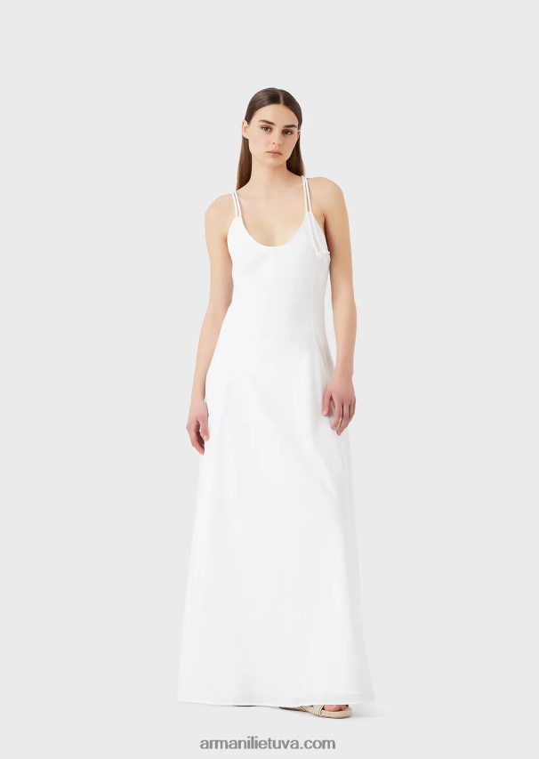 moterys baltas Armani Poplino ilga suknelė su kryžmine nugara 02482X114