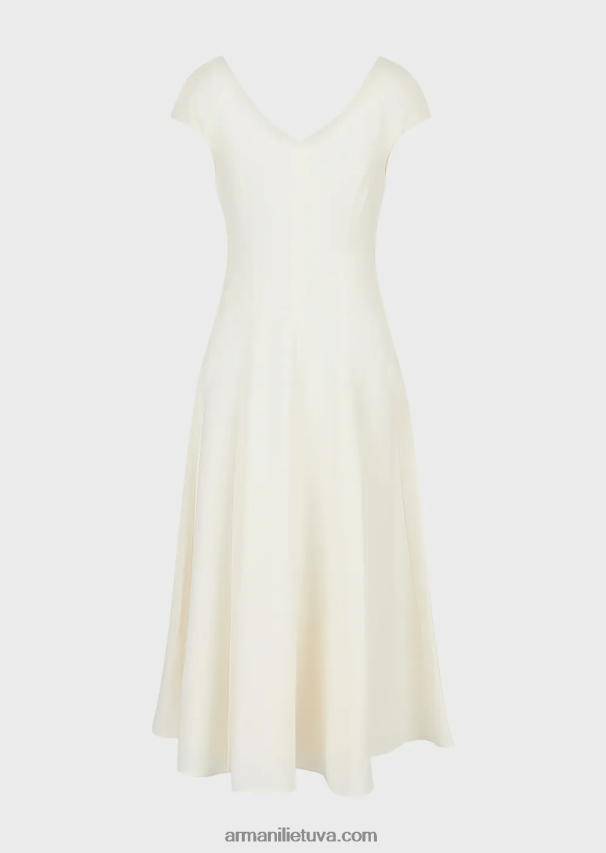 moterys baltas Armani Techno-Cady platėjanti midi suknelė su V kaklu 02482X77
