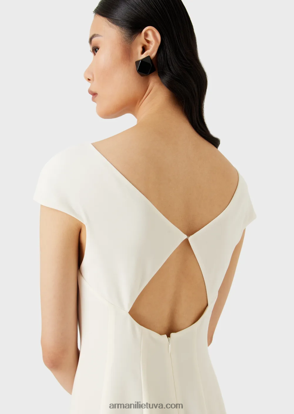 moterys baltas Armani Techno-Cady platėjanti midi suknelė su V kaklu 02482X77