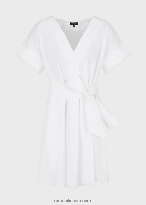 moterys baltas Armani šlifuota medvilnė suknelė su varčia 02482X94