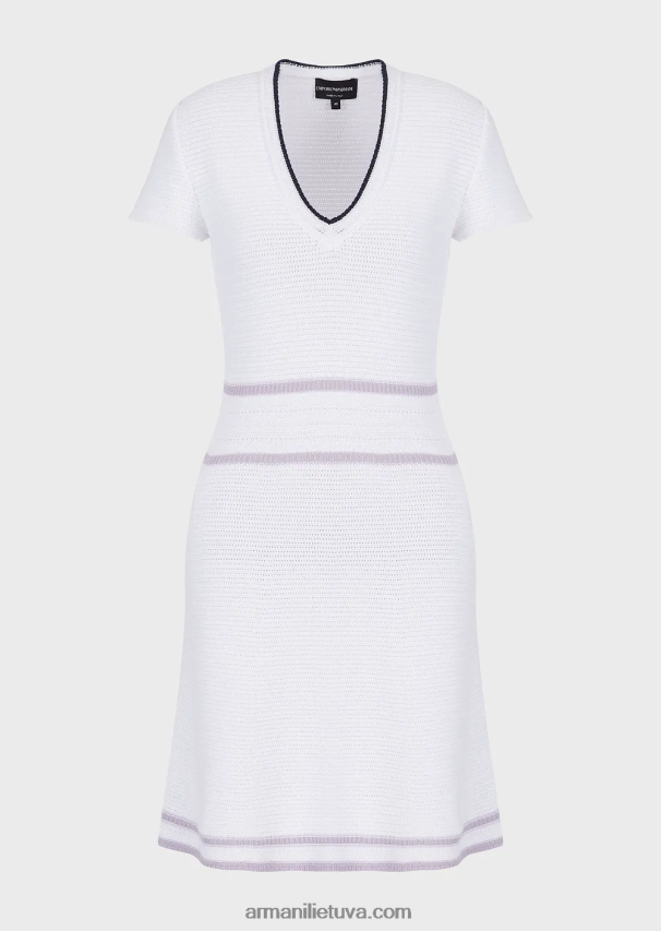 moterys baltas Armani megzta milano dygsnio suknelė V formos iškirpte 02482X99