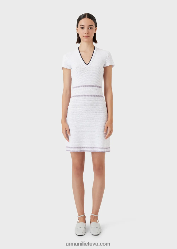 moterys baltas Armani megzta milano dygsnio suknelė V formos iškirpte 02482X99