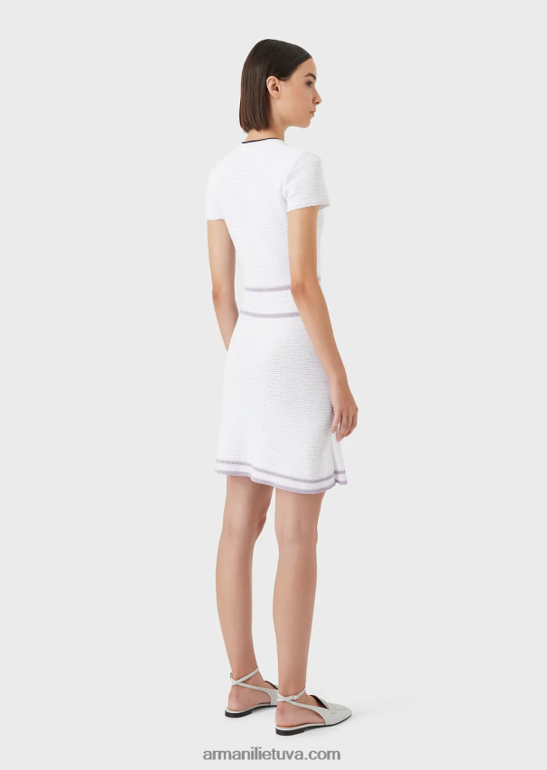 moterys baltas Armani megzta milano dygsnio suknelė V formos iškirpte 02482X99