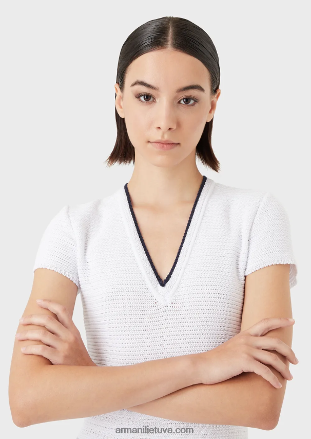 moterys baltas Armani megzta milano dygsnio suknelė V formos iškirpte 02482X99