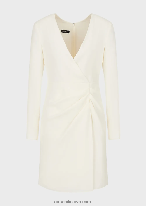 moterys baltas Armani techniškai drapiruota suknelė su kryžmine iškirpte 02482X89