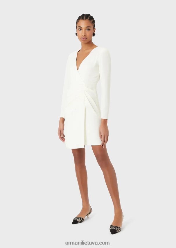 moterys baltas Armani techniškai drapiruota suknelė su kryžmine iškirpte 02482X89